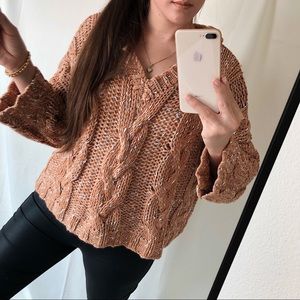 SWEATER cable knit cropped sweater — In Toasted Honey